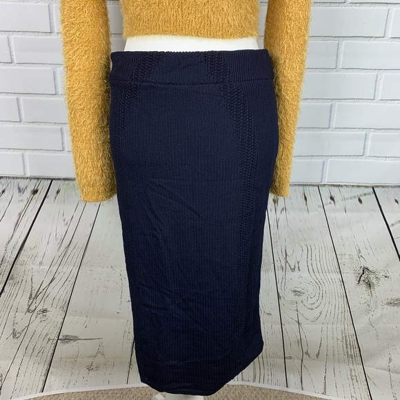 🔥RACHEL RACHEL ROY🔥Mixed-Stitch Pencil Skirt Navy Large NWT - Picture 5 of 5